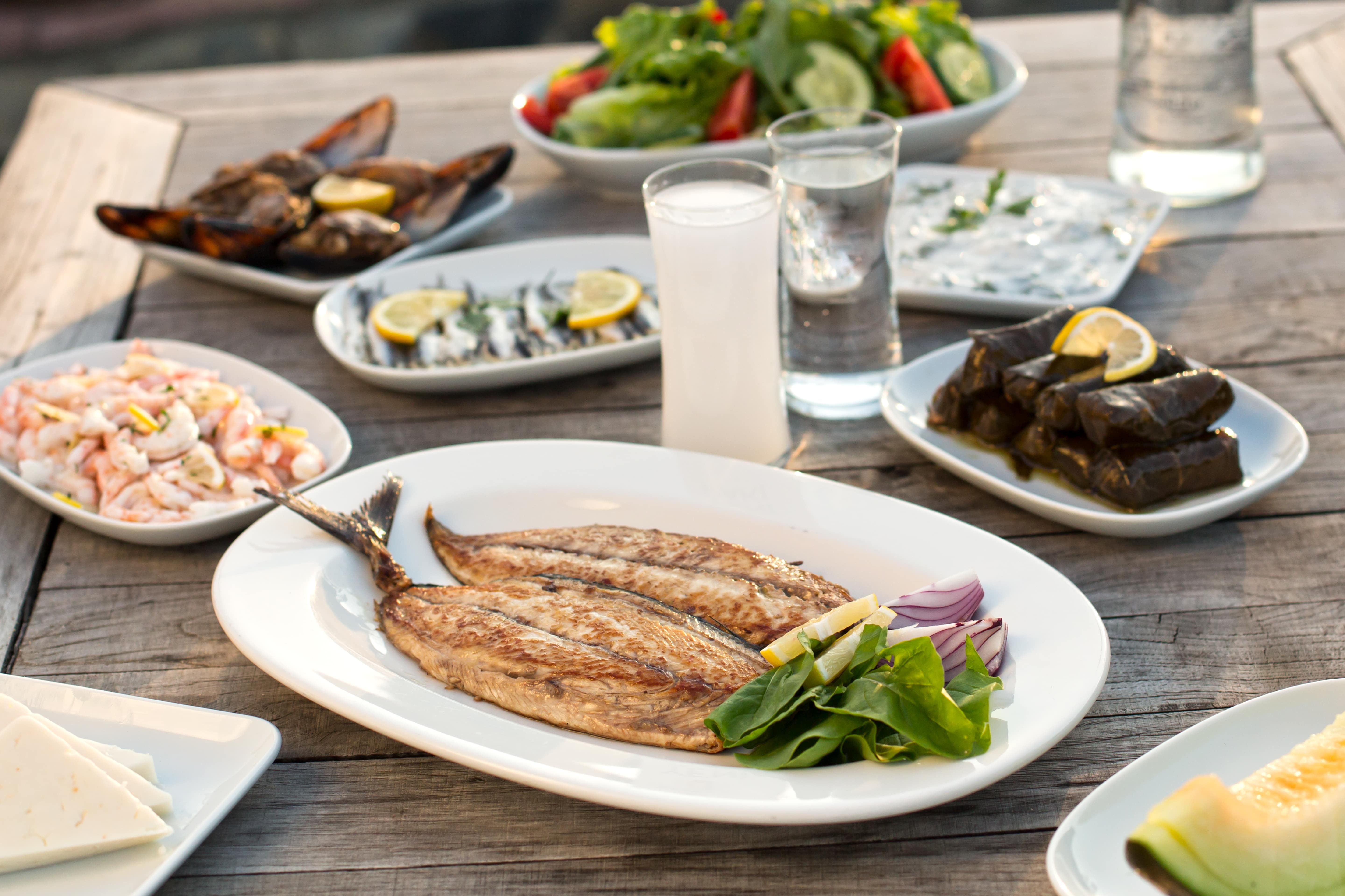 Typical Greek Meal with Ouzo