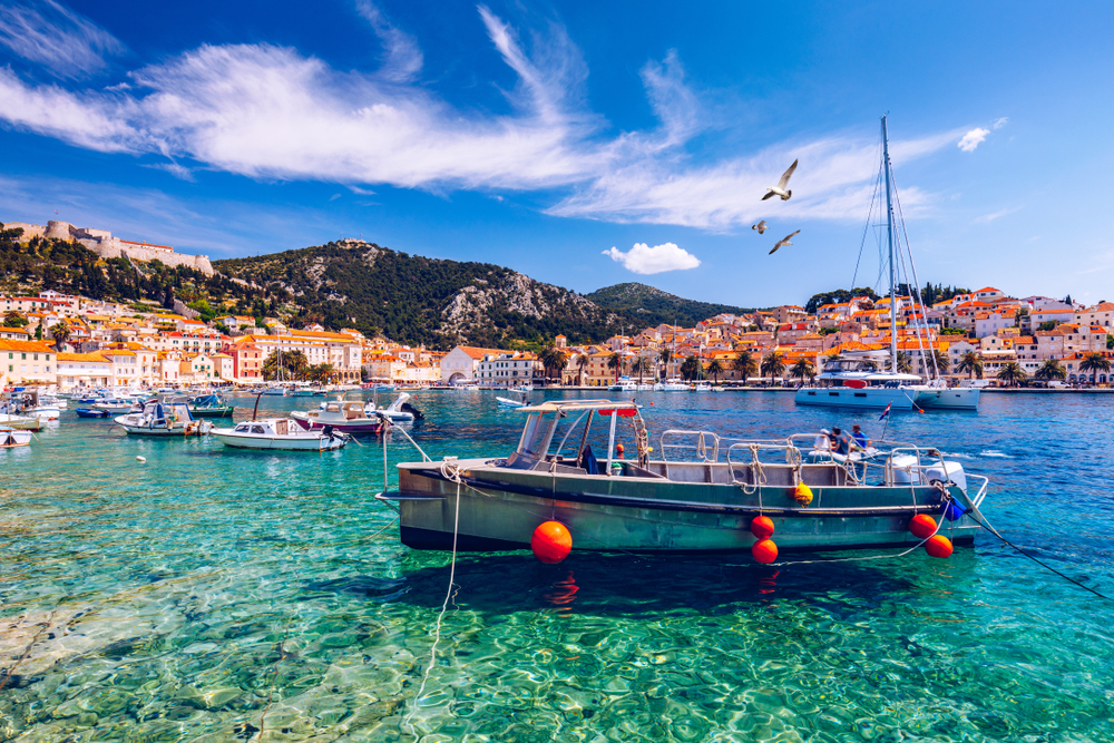 Harbor of the old Croatian island town Hvar 