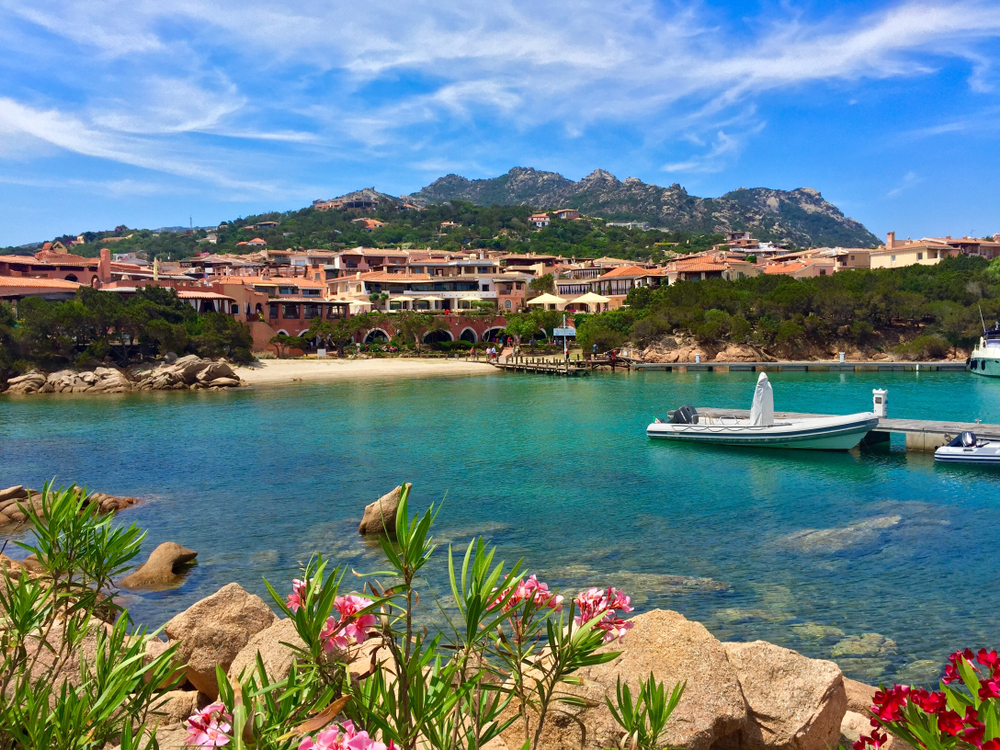A view of the harbor of Porto Cervo in Sardinia with some boats and yachts