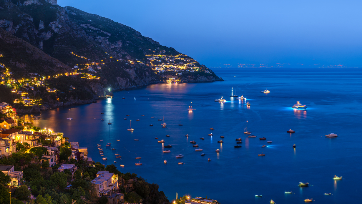 The beauty of Amalfi's coastline by night